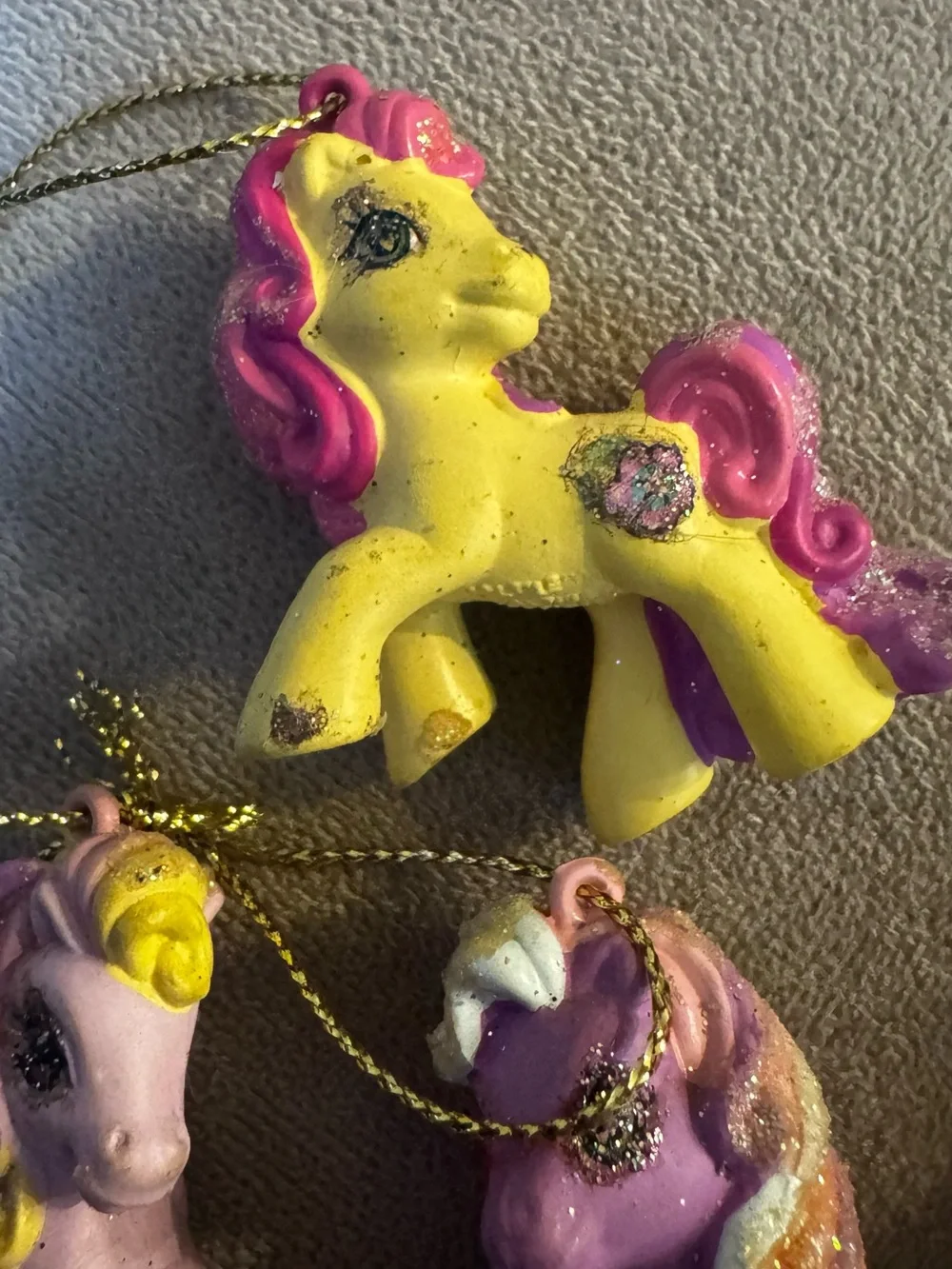 My Little Pony mini Ornament Set Yellow,Pink, Purple,Blue normal wear approx 1”